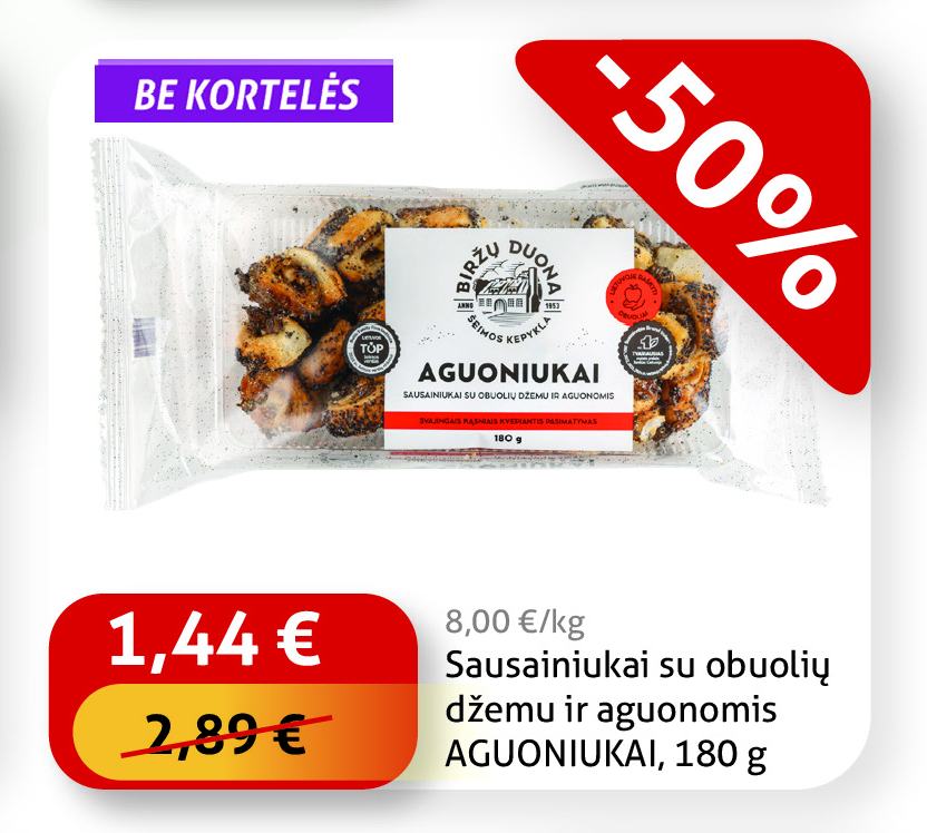 Sausainiai su obuolių džemu ir aguonomis AGUONIUKAI, 180 g