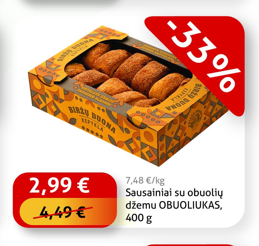 Sausainiai su obuolių džemu OBOUOLIUKAS, 400 g