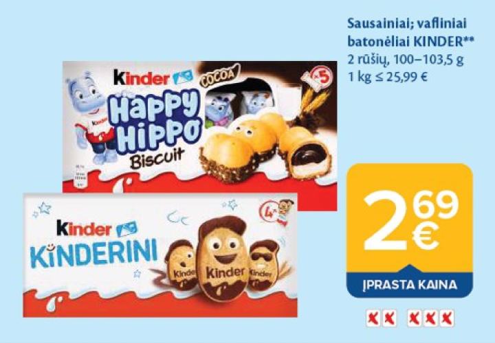 Sausainiai; vafliniai batonėliai KINDER, 103.5 g