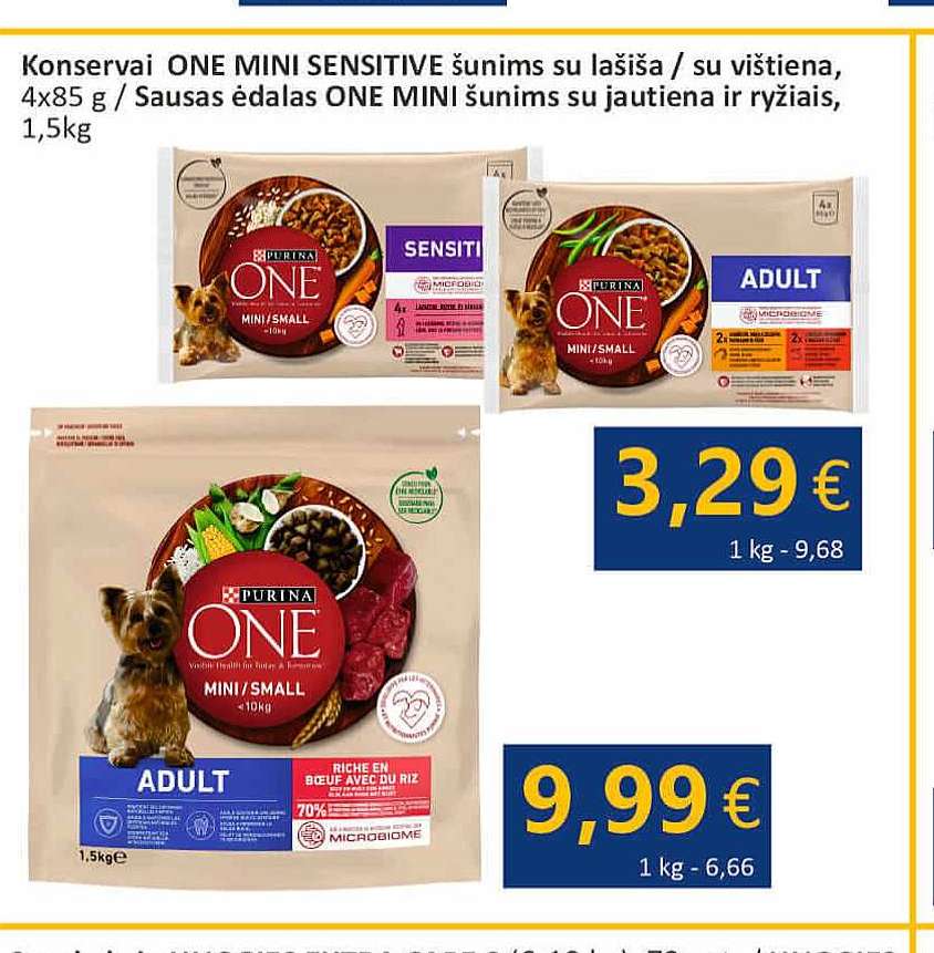 Sausas ėdalas ONE MINI šunims su jautiena ir ryžiais, 1.5 kg