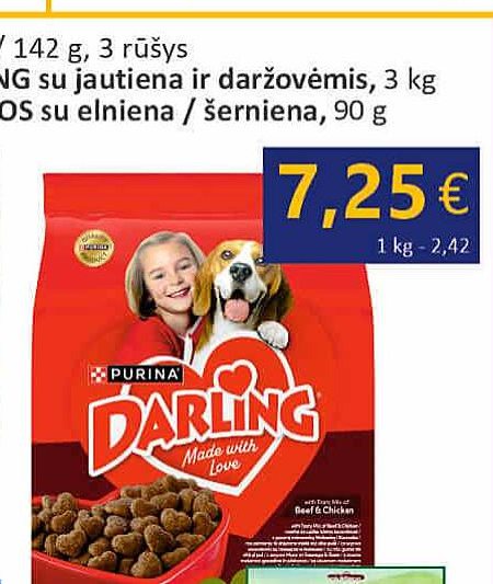 Sausas ėdalas šunims DARLING su jautiena ir daržovėmis, 3 kg
