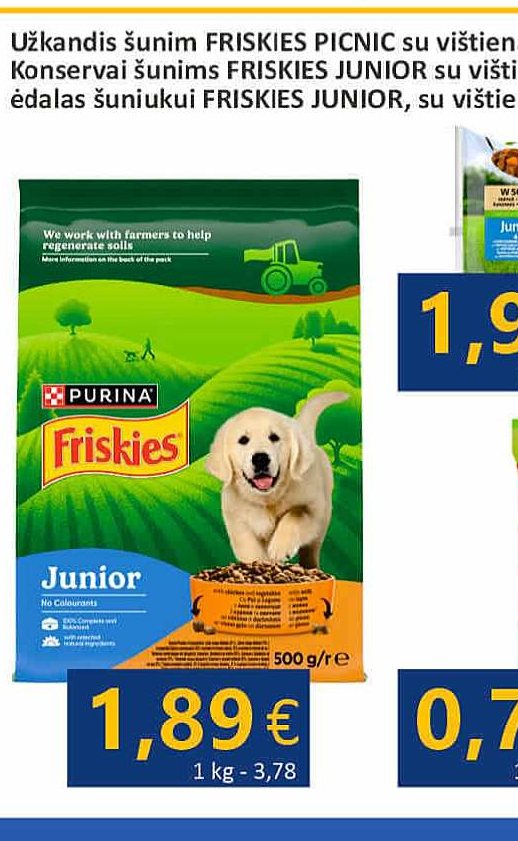 Sausas ėdalas šuniukui FRISKIES JUNIOR, su vištiena ir daržovėmis, 500 g