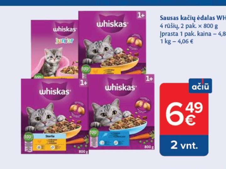 Sausas kačių ėdalas WHISKAS, 2 pak.