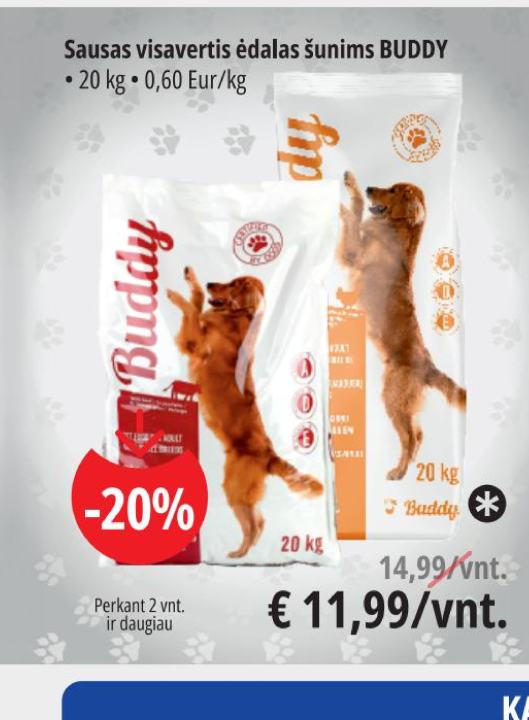 Sausas visavertis ėdalas šunims BUDDY, 20 kg