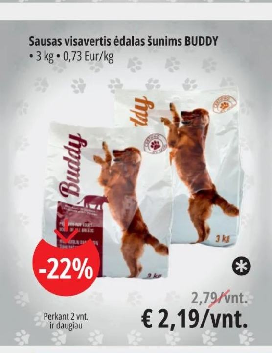 Sausas visavertis ėdalas šunims BUDDY, 3 kg