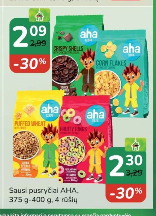 Sausi pusryčiai AHA, 375 g-400 g