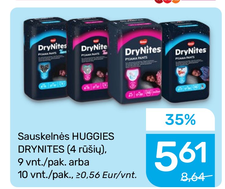 Sauskelnės HUGGIES DRYNITES, 9 vnt