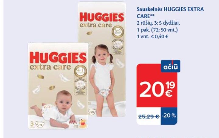Sauskelnės HUGGIES EXTRA CARE, 1 pak.