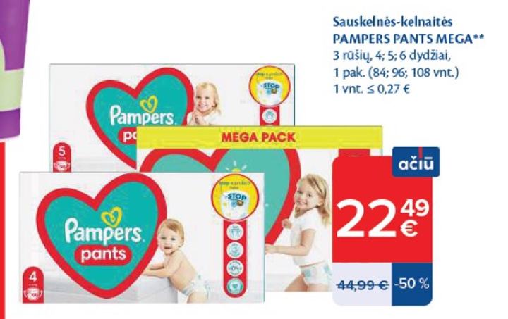 Sauskelnės-kelnaitės PAMPERS PANTS MEGA, 1 pak.