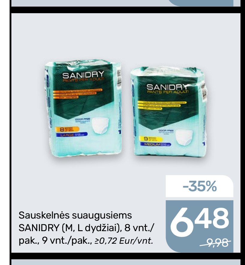 Sauskelnės suaugusiems SANIDRY, 8 vnt