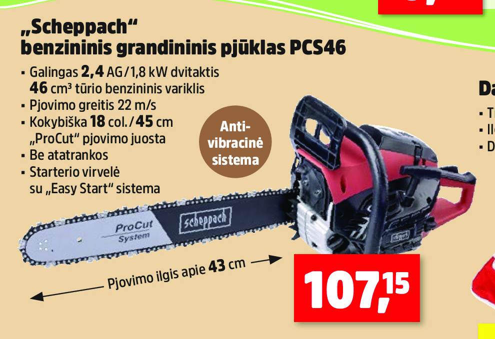 „Scheppach“ benzininis grandininis pjūklas PCS46, 43 cm