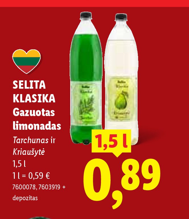 SELITA KLASIKA Gazuotas limonadas, 1.5 l
