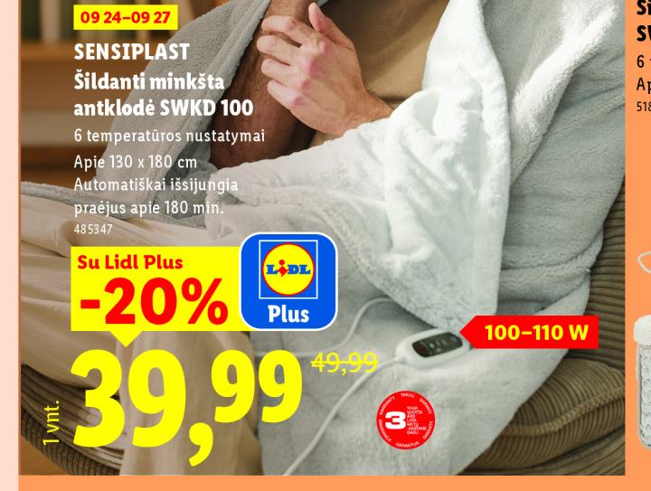 SENSIPLAST Šildanti minkšta antklodė SWKD 100, 130 x 180 cm