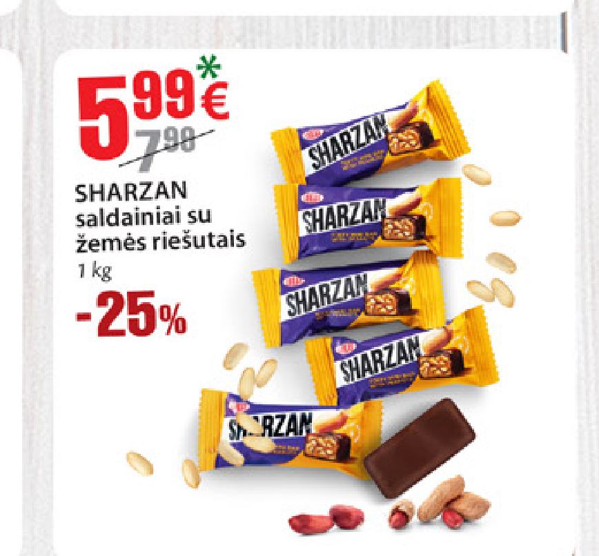 SHARZAN saldainiai su žemės riešutais, 1 kg