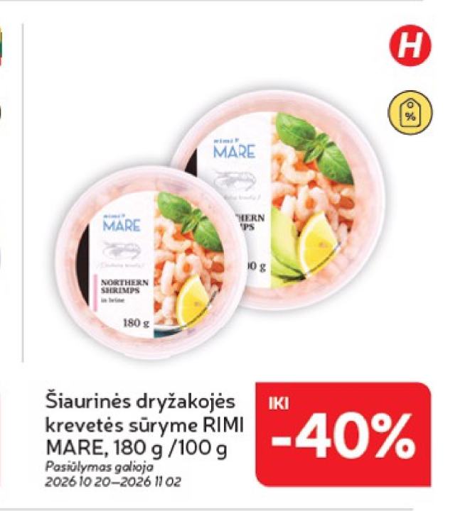 Šiaurinės dryžakojės krevetės sūryme RIMI MARE, 180 g