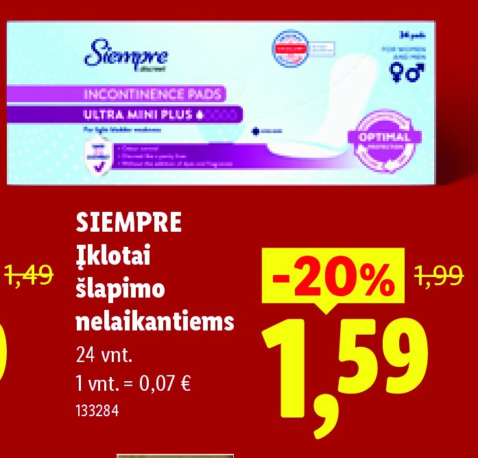 SIEMPRE Įklotai šlapimo nelaikantiems, 24 vnt