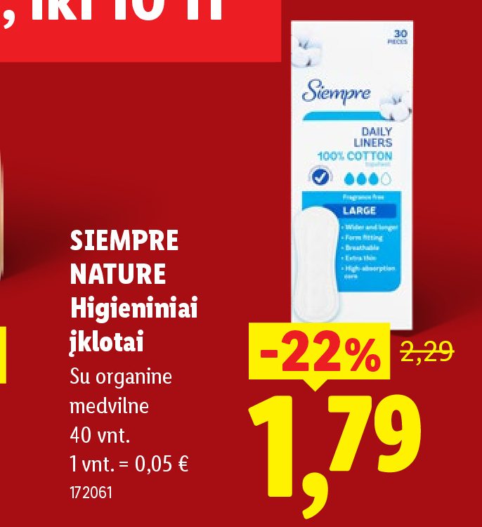 SIEMPRE NATURE Higieniniai įklotai, 40 vnt