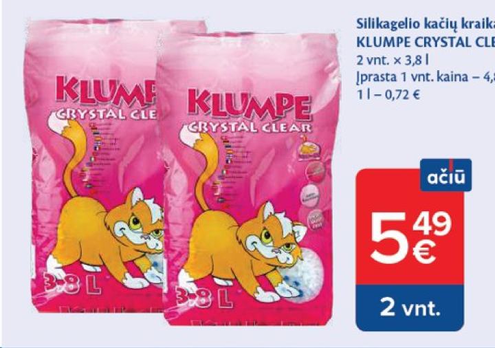 Silikagelio kačių kraikas KLUMPE CRYSTAL CLEAR, 2 vnt