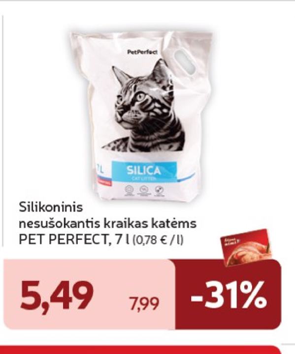 Silikoninis nesušokantis kraikas katėms PET PERFECT, 7 l
