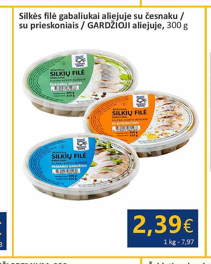 Silkės filė gabaliukai aliejuje su česnaku / su prieskoniais / GARDŽIOJI aliejuje, 300 g