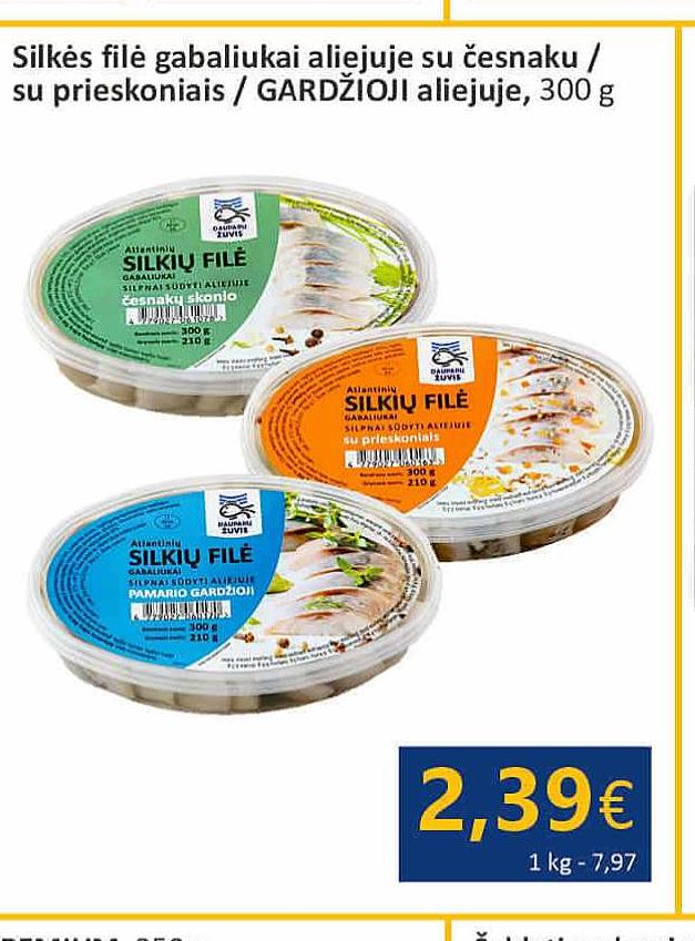 Silkių filė gabaliukai aliejuje su česnaku / su prieskoniais / GARDŽIOJI aliejuje, 300 g
