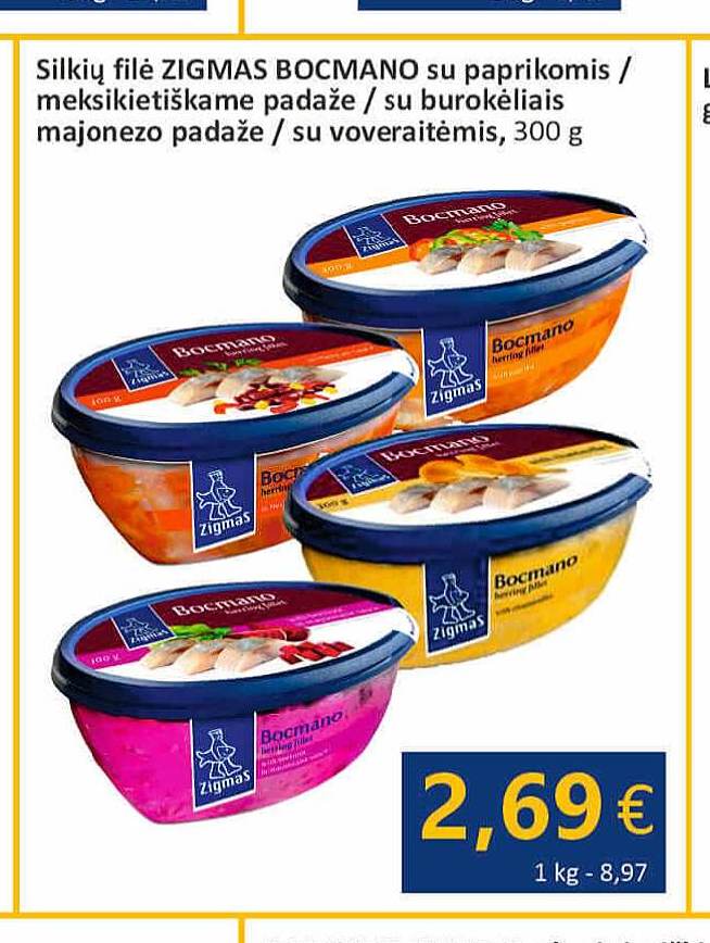 Silkių filė ZIGMAS BOCMANO su paprikomis / meksikietiškame padaže / su burokėliais majonezo padaže / su voveraitėmis, 300 g