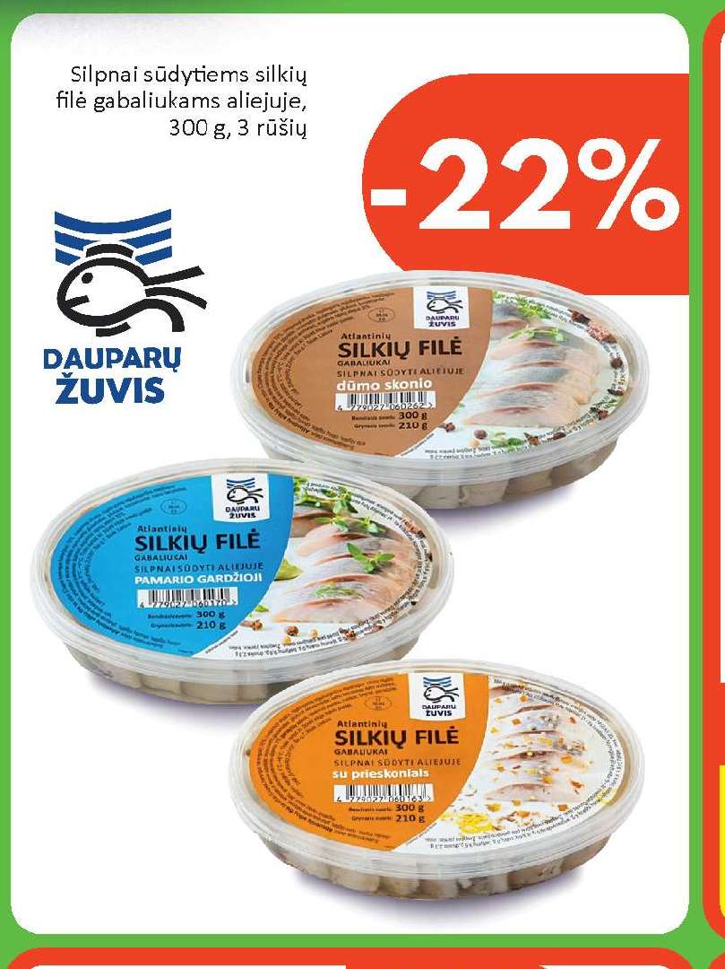 Silpnai sūdytiems silkių filė gabaliukams aliejuje, 300 g