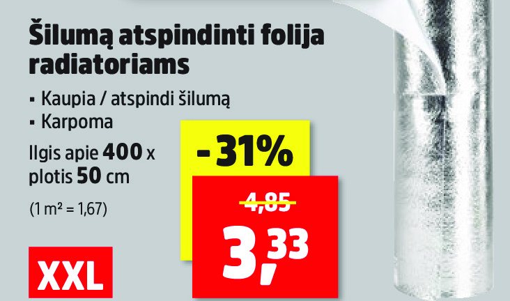 Šilumą atspindinti folija radiatoriams, 50 cm