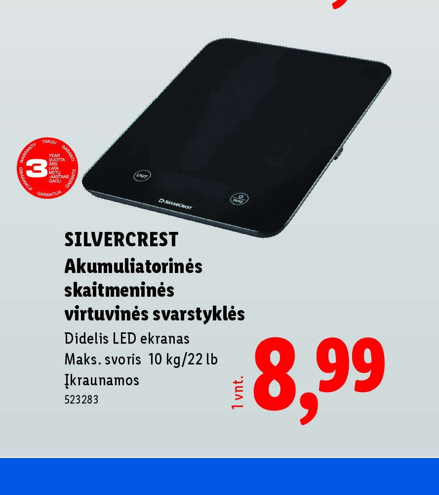 SILVERCREST Akumuliatorinės skaitmeninės virtuvinės svarstyklės, 10 kg