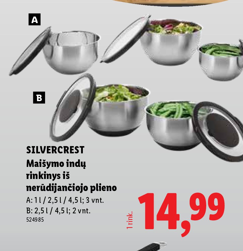 SILVERCREST Maišymo indų rinkinys iš nerūdijančiojo plieno, 1 l