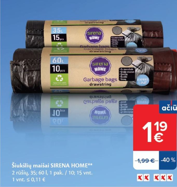 Šiukšlių maišai SIRENA HOME, 60 l