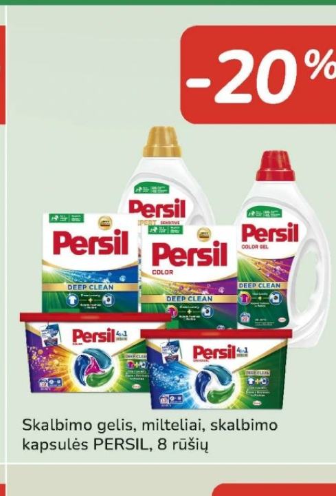 Skalbimo gelis, milteliai, skalbimo kapsulės PERSIL