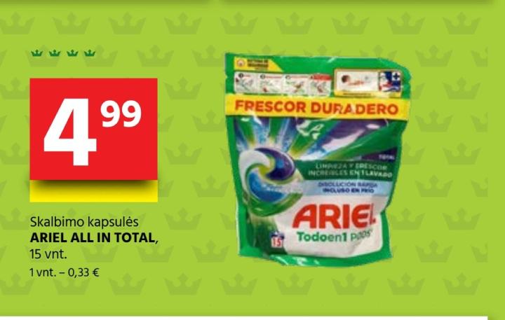 Skalbimo kapsulės ARIEL ALL IN TOTAL, 15 vnt