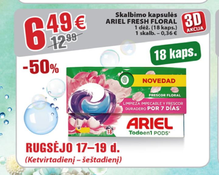 Skalbimo kapsulės ARIEL FRESH FLORAL, 1 dėž.