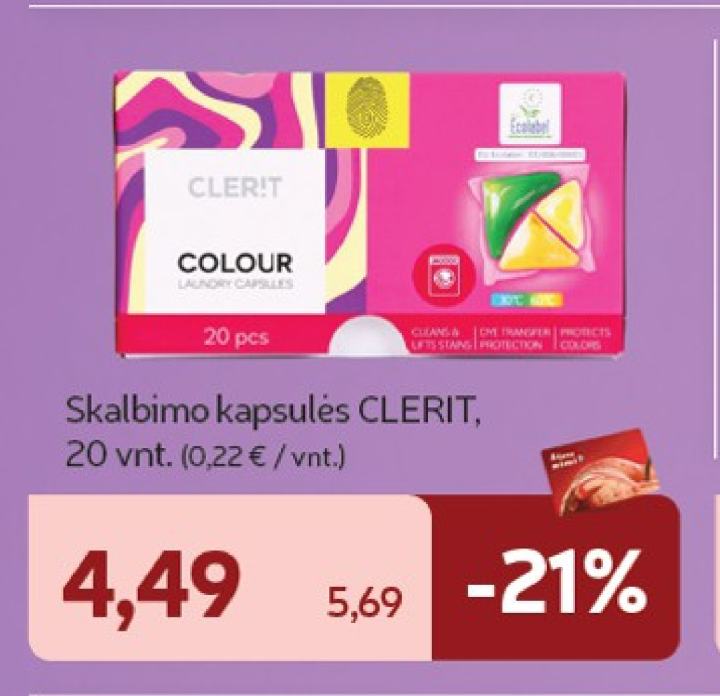 Skalbimo kapsulės CLERIT, 20 vnt