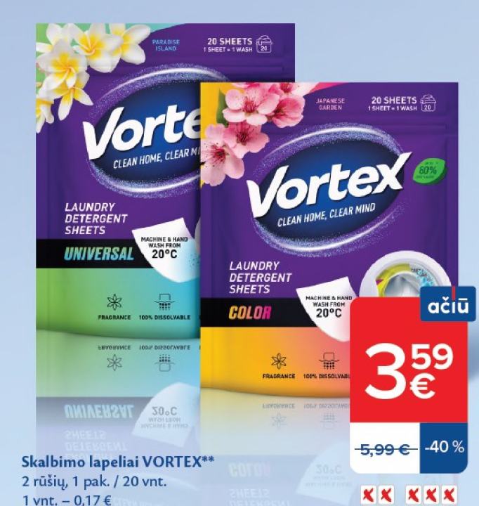 Skalbimo lapeliai VORTEX, 1 pak.