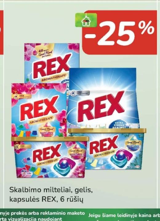 Skalbimo milteliai, gelis, kapsulės REX