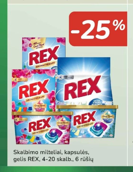 Skalbimo milteliai, kapsulės, gelis REX, 20 skalb.