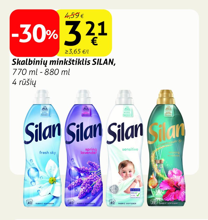 Skalbinių minkštiklis SILAN, 770 ml - 880 ml