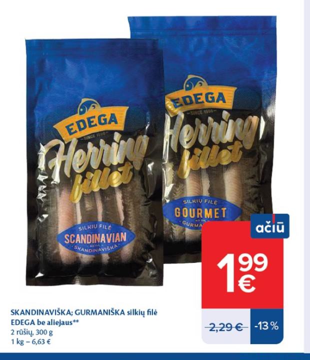 SKANDINAVIŠKA; GURMANIŠKA silkių filė EDEGA be aliejaus, 300 g