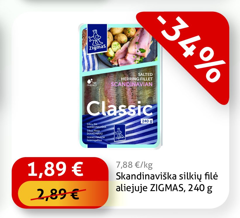Skandinaviška silkių filė aliejuje ZIGMAS, 240 g