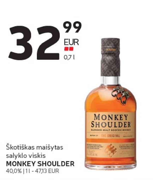 Škotiškas maišytas salyklo viskis MONKEY SHOULDER, 0.7 l