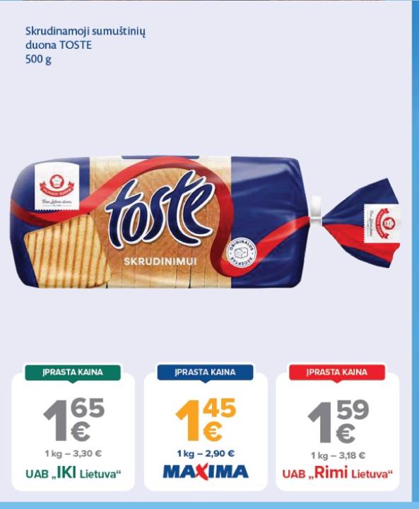 Skrudinamoji sumuštinių duona TOSTE, 500 g