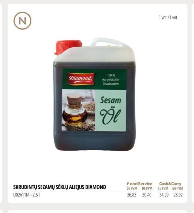 SKRUDINTŲ SEZAMŲ SĖKLŲ ALIEJUS DIAMOND, 11 m - 2.5 l