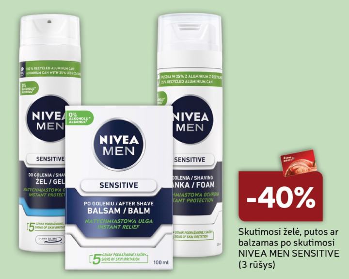 Skutimosi želė, putos ar balzamas po skutimosi NIVEA MEN SENSITIVE