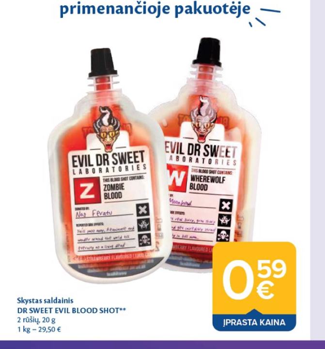 Skystas saldainis DR SWEET EVIL BLOOD SHOT, 20 g