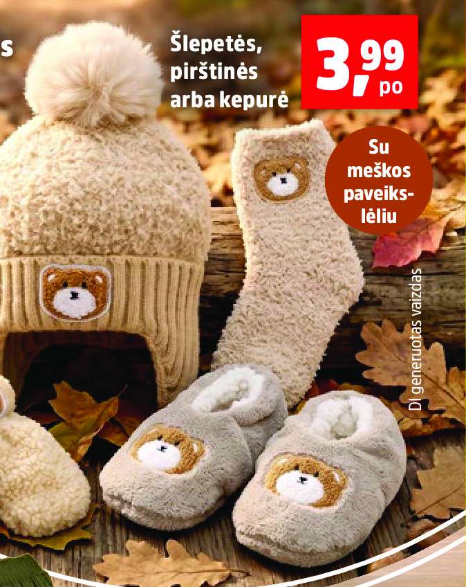 Šlepetės, pirštinės arba kepurė