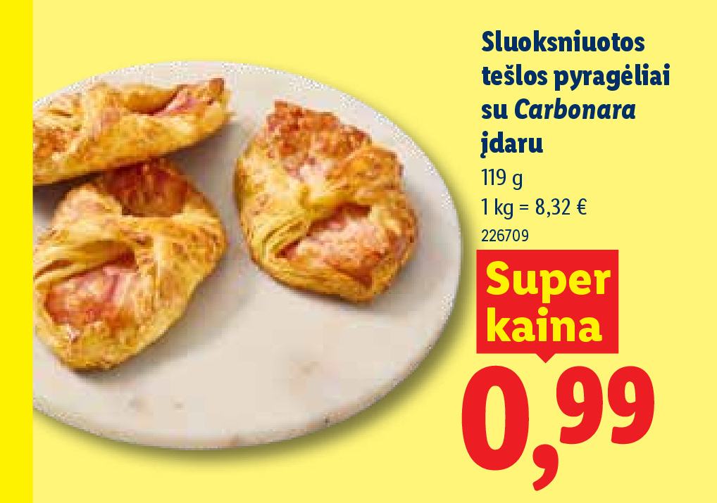 Sluoksniuotos tešlos pyragėliai su Carbonara įdaru, 119 g