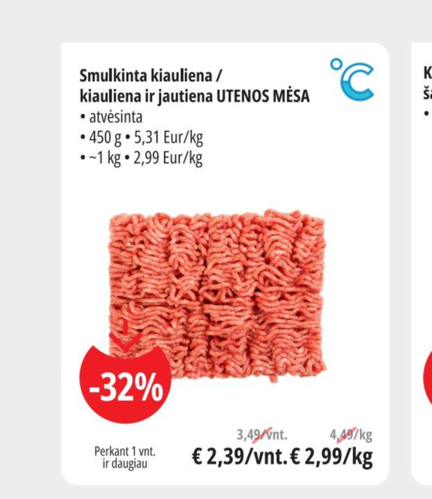Smulkinta kiauliena / kiauliena ir jautiena UTENOS MĖSA, 450 g