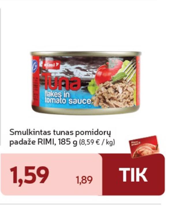 Smulkintas tunas pomidorų padaže RIMI, 185 g